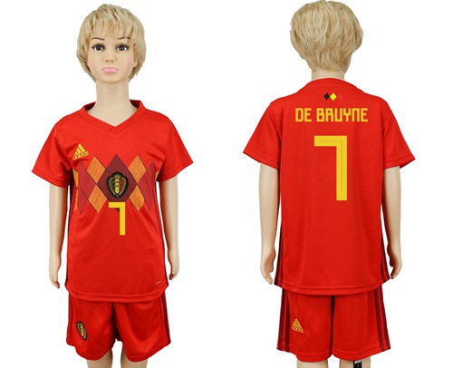 Belgium #7 De Bruyne Red Home Kid Soccer Country Jersey